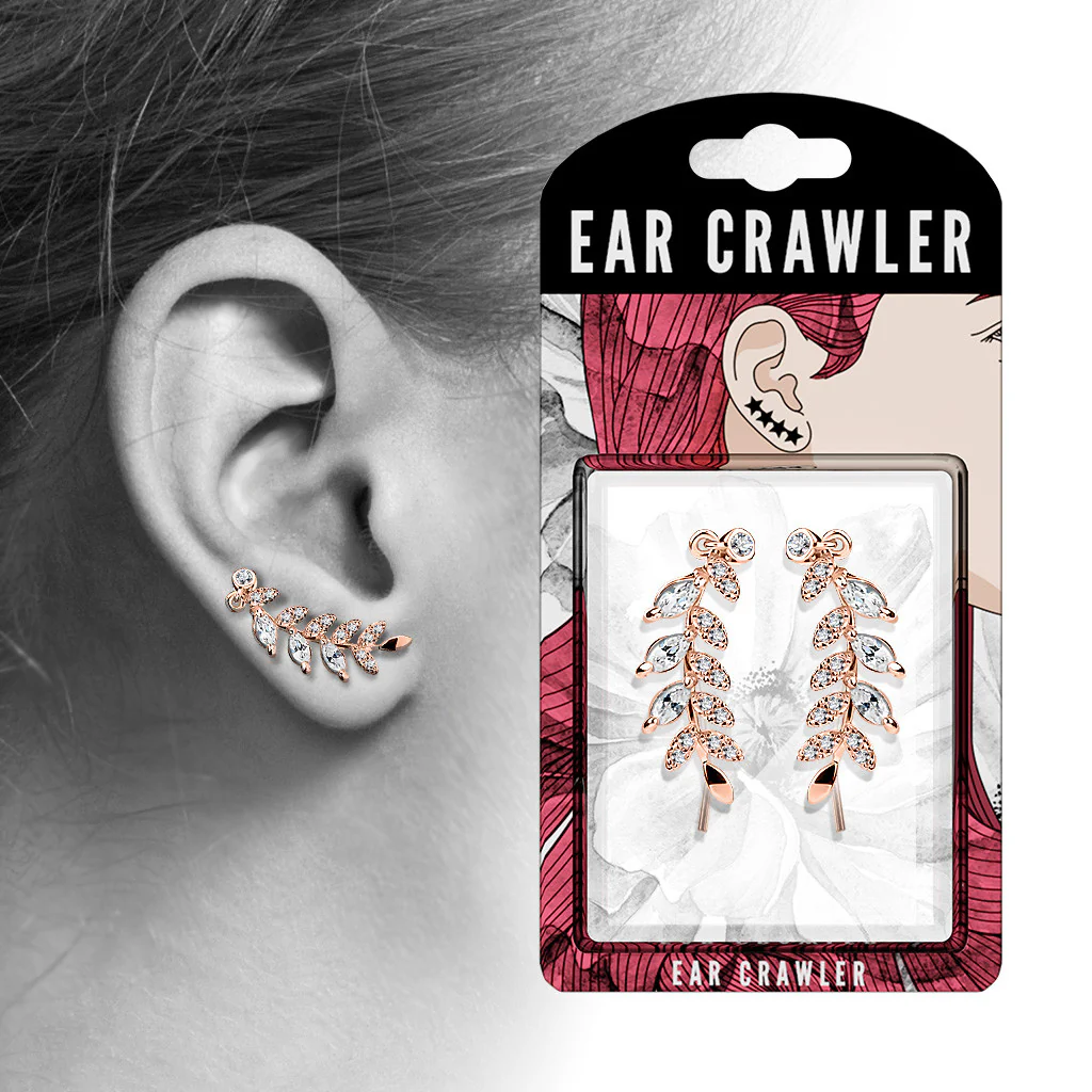 Pair of Marquise Cut CZ Leaf Ear Crawler Ear Climber Earrings - Image 5