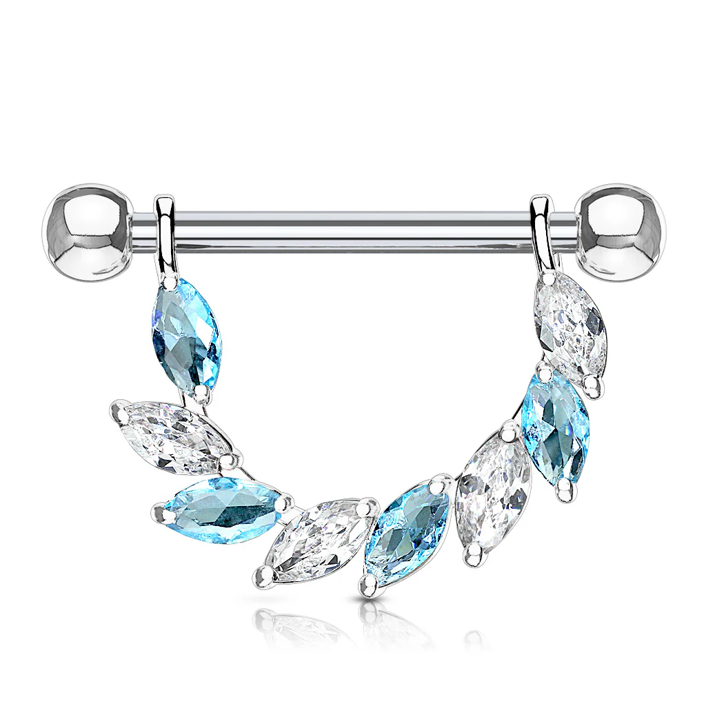 Pair of Marquise CZ Dangle Surgical Steel Barbell Nipple Rings - Image 4