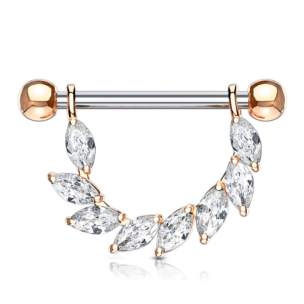 Pair of Marquise CZ Dangle Surgical Steel Barbell Nipple Rings - Image 6
