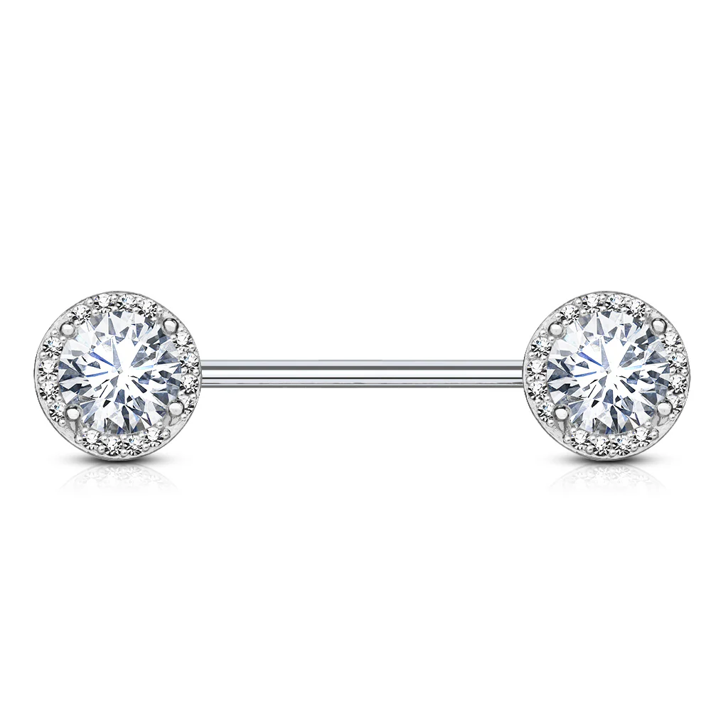Pair of Multi CZ Surgical Steel Barbell Nipple Rings - Image 2
