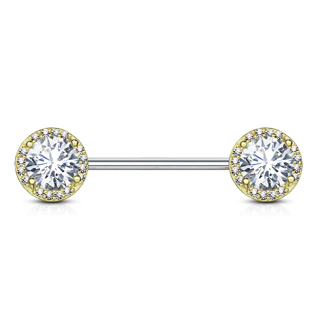 Pair of Multi CZ Surgical Steel Barbell Nipple Rings - Image 3