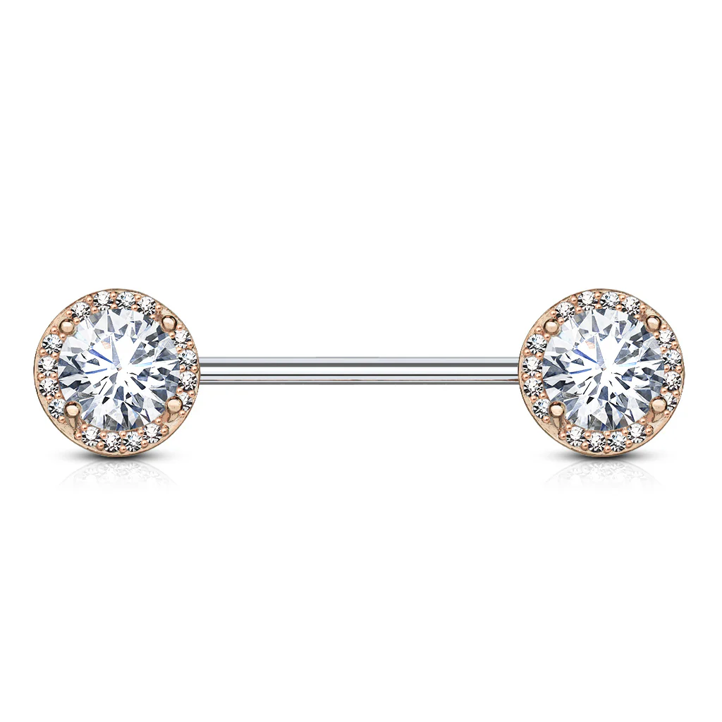 Pair of Multi CZ Surgical Steel Barbell Nipple Rings - Image 4
