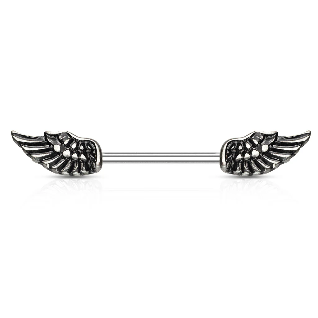 Pair of Angle Wing 316L Surgical Steel Barbell Nipple Rings - Image 2