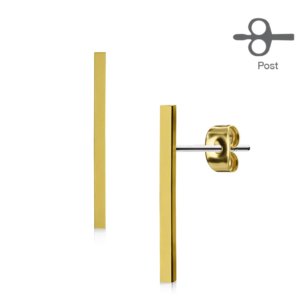 Pair of Plain Long Bar 316L Surgical Steel Stud Earring - Image 2