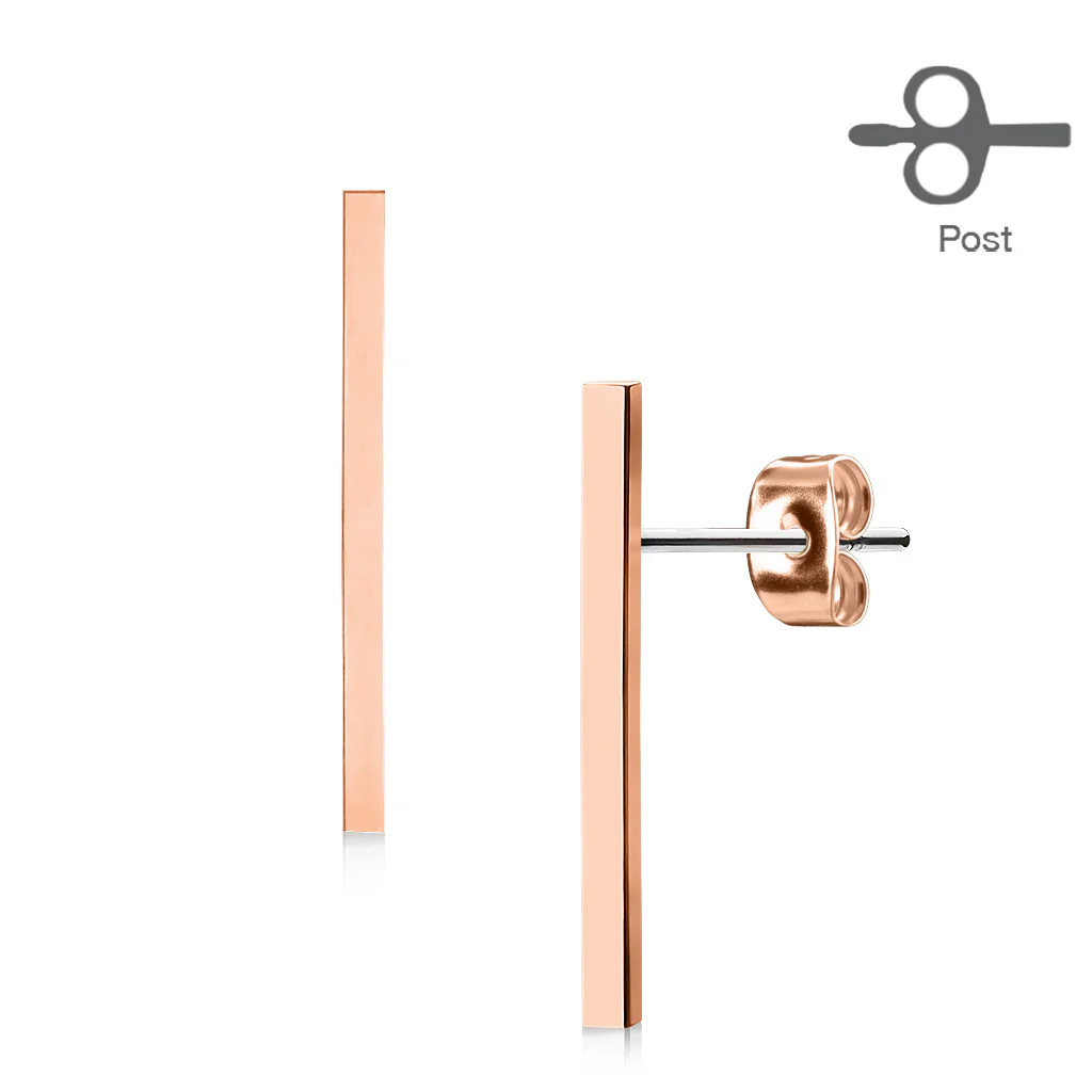 Pair of Plain Long Bar 316L Surgical Steel Stud Earring - Image 3