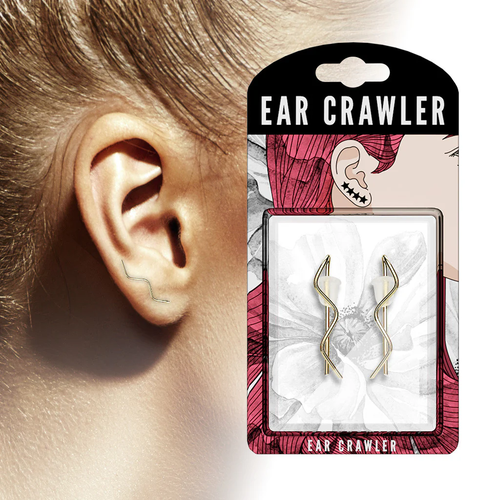 Pair of Plain Wire Wave Ear Crawler Ear Climber Earrings - Image 2