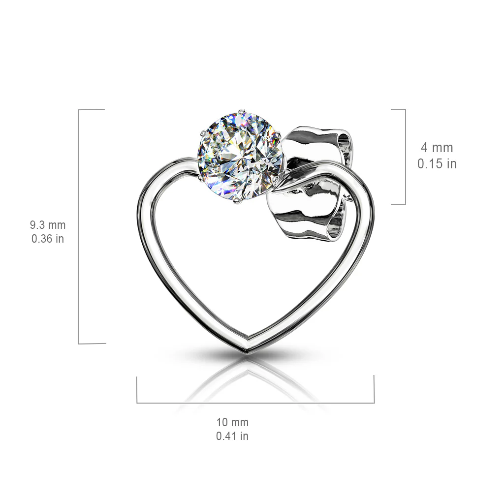 Pair of Round CZ With Heart Hoop Stainless Steel Post Earring Studs - Image 3