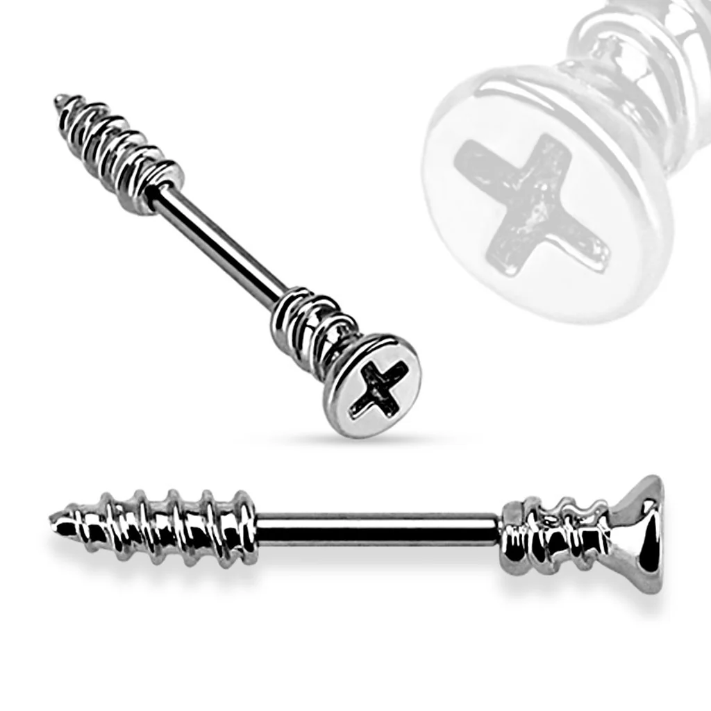 Pair of Screw Shaped Nipple Bar 316L Surgical Steel - Image 3