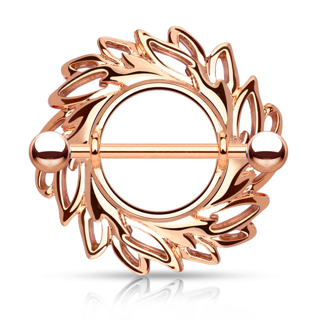 Pair of Swirling Leaves Tribal Nipple Shield Rings - Image 3