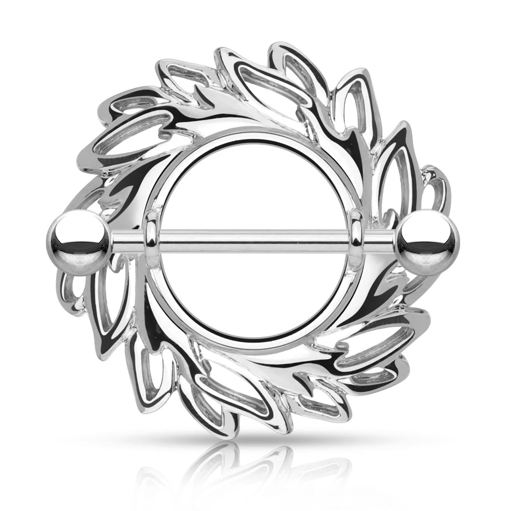 Pair of Swirling Leaves Tribal Nipple Shield Rings - Image 4