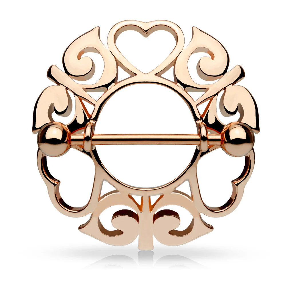 Pair of Tribal Hearts Hollow Nipple Shield Ring - Image 3