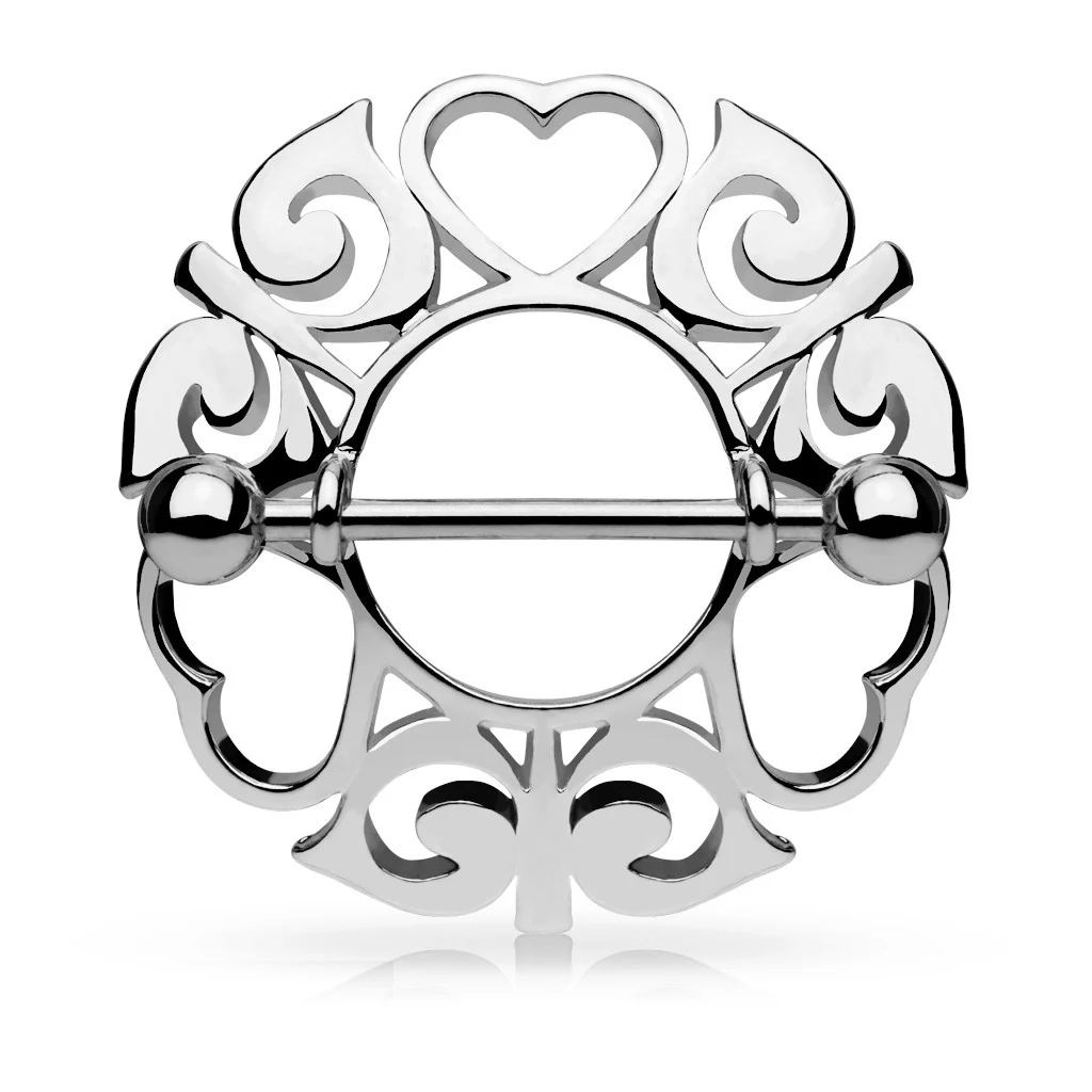Pair of Tribal Hearts Hollow Nipple Shield Ring - Image 4