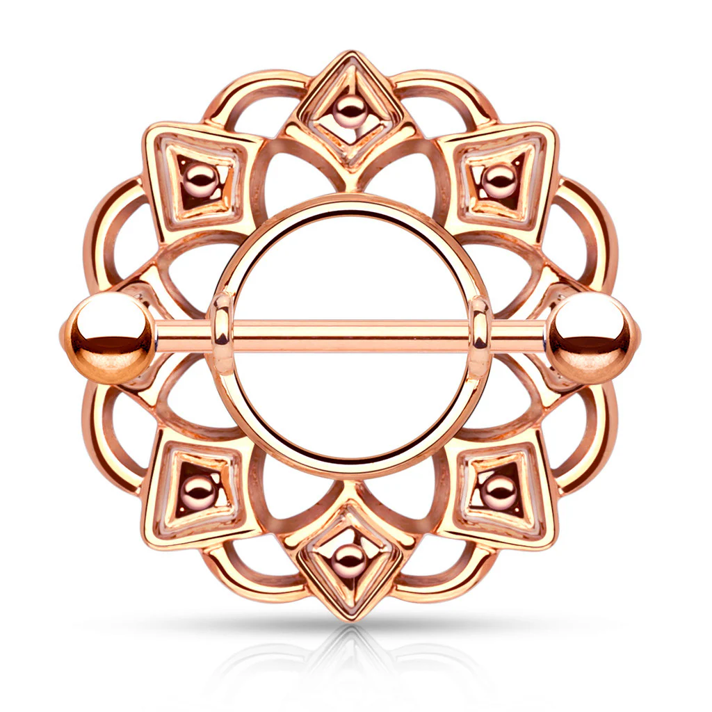 Pair of Tribal Shield Nipple Ring with 316L Surgical Steel Barbell - Image 3
