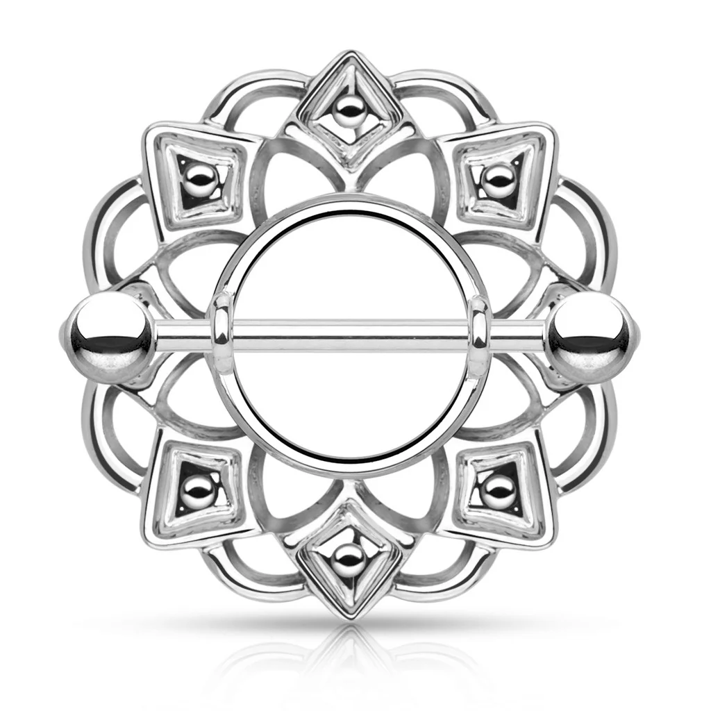 Pair of Tribal Shield Nipple Ring with 316L Surgical Steel Barbell - Image 4