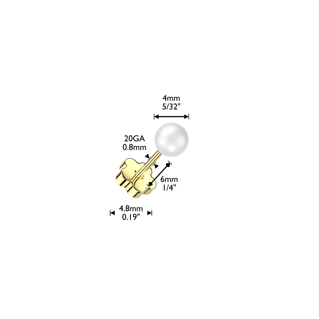 Pair Pearl Earring Studs With Flower Screw Back Cartilage Tragus - Image 2