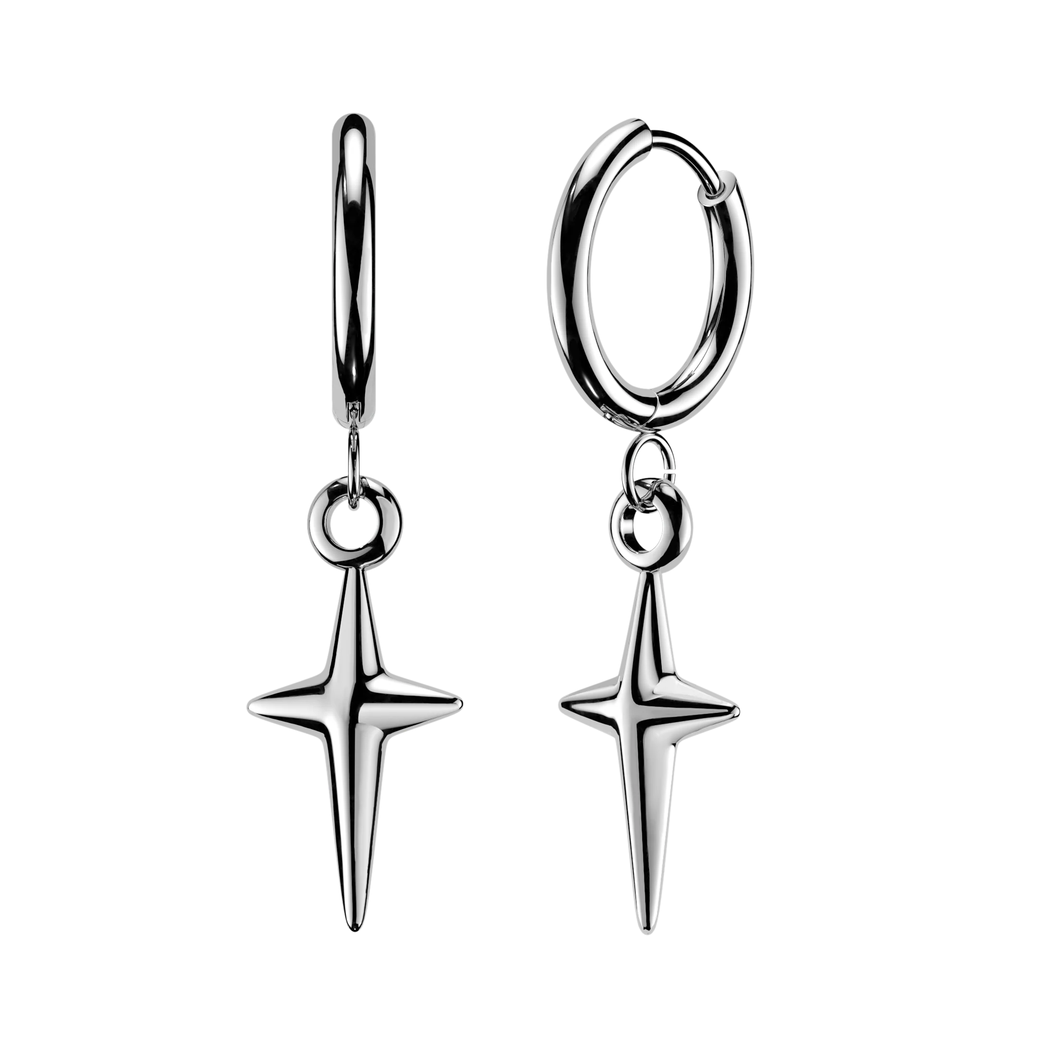 Pair Solid Star Cross Hinged Hoop Earrings Ear Cartilage Tragus - Image 2