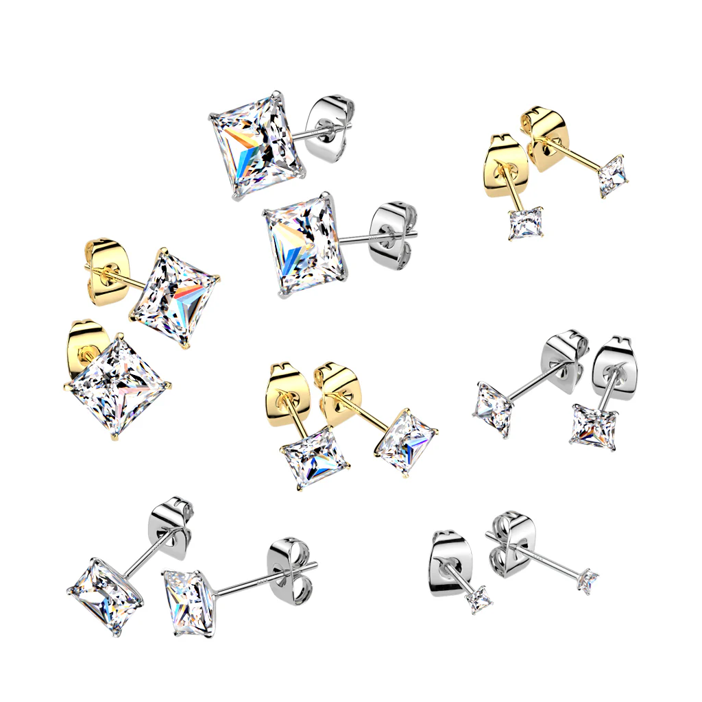 Pair Square CZ .925 Sterling Silver Martini Stud Earrings - Image 2