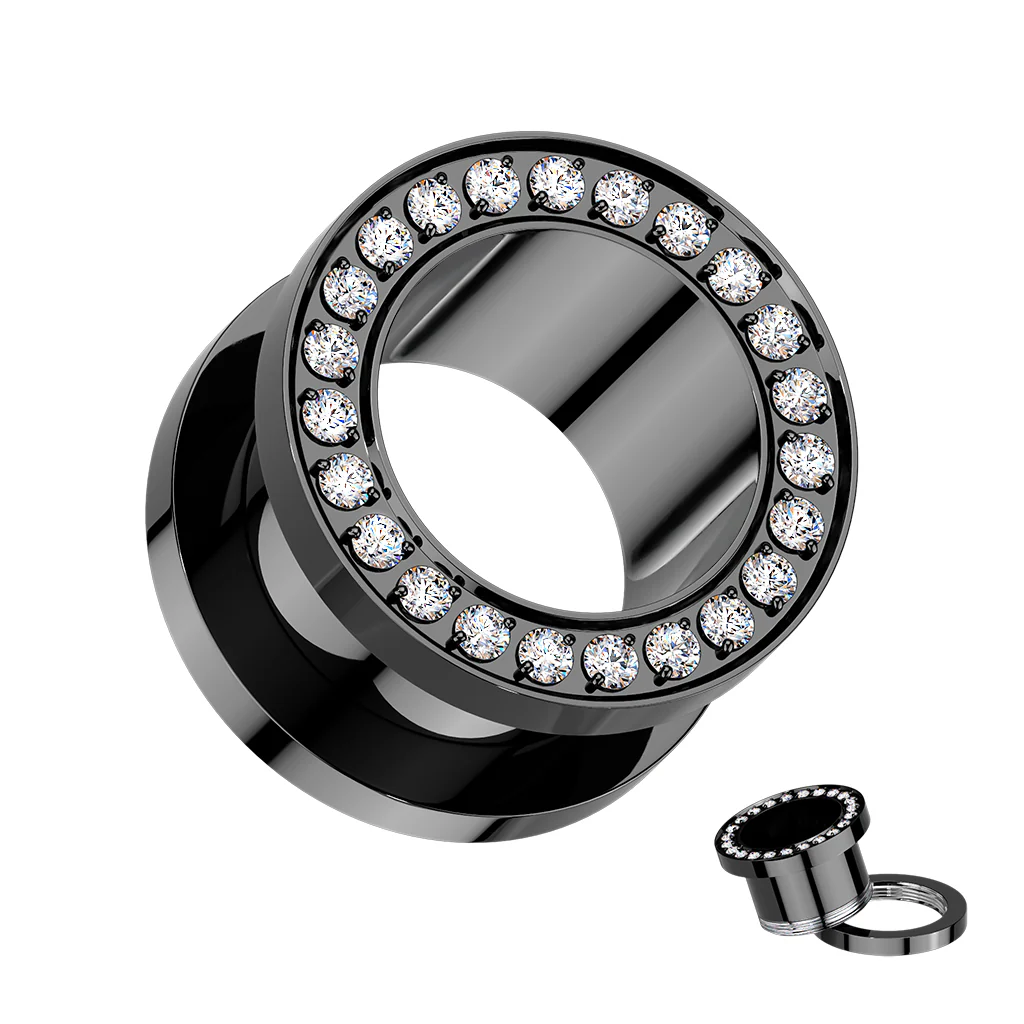 Pair Titanium CNC Set CZ Rim Double Flare Screw Fit Ear Tunnel - Image 5