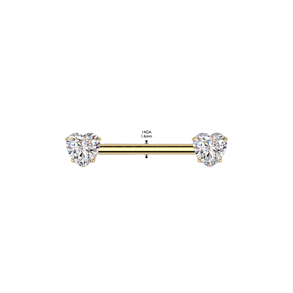 Pair Titanium Threadless Push In Nipple Barbell With Heart CZ Round End - Image 5