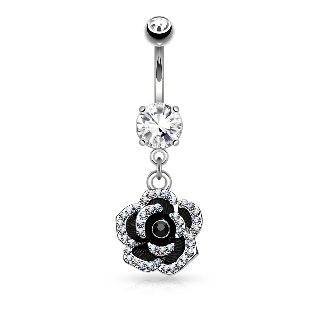 CZ Petals Flower Dangle Surgical Steel Belly Button Navel Rings - Image 2