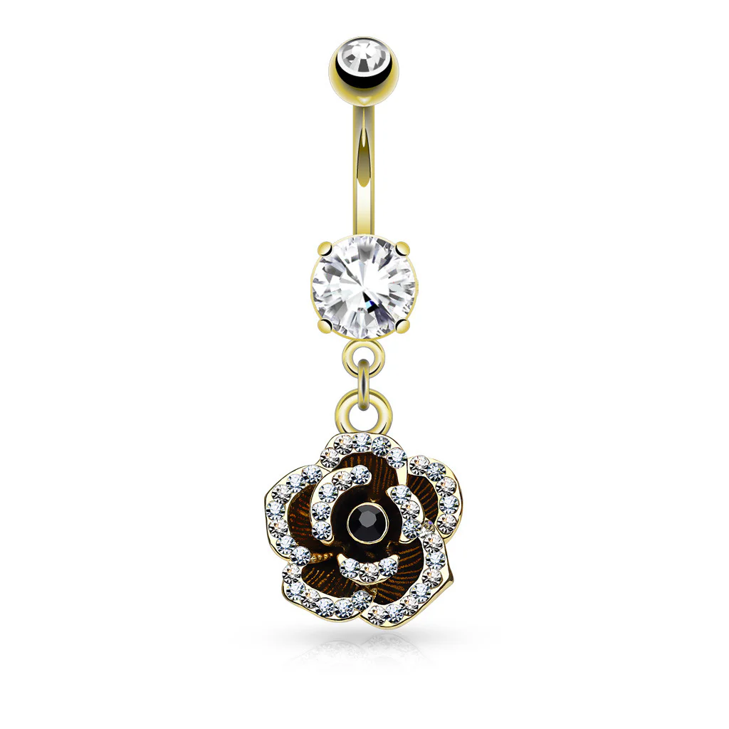 CZ Petals Flower Dangle Surgical Steel Belly Button Navel Rings - Image 3