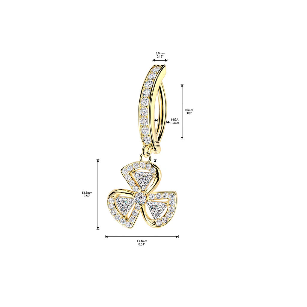 Pave CZ & Leaf Clover Dangle Hinged Comfortable Belly Button Ring - Image 4