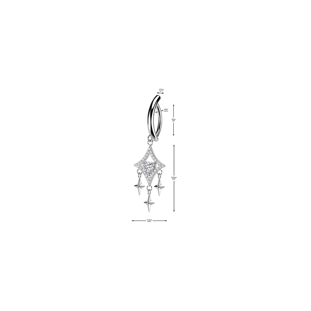 Pave CZ & Stars Dangle Hinged Comfortable Belly Button Ring - Image 4