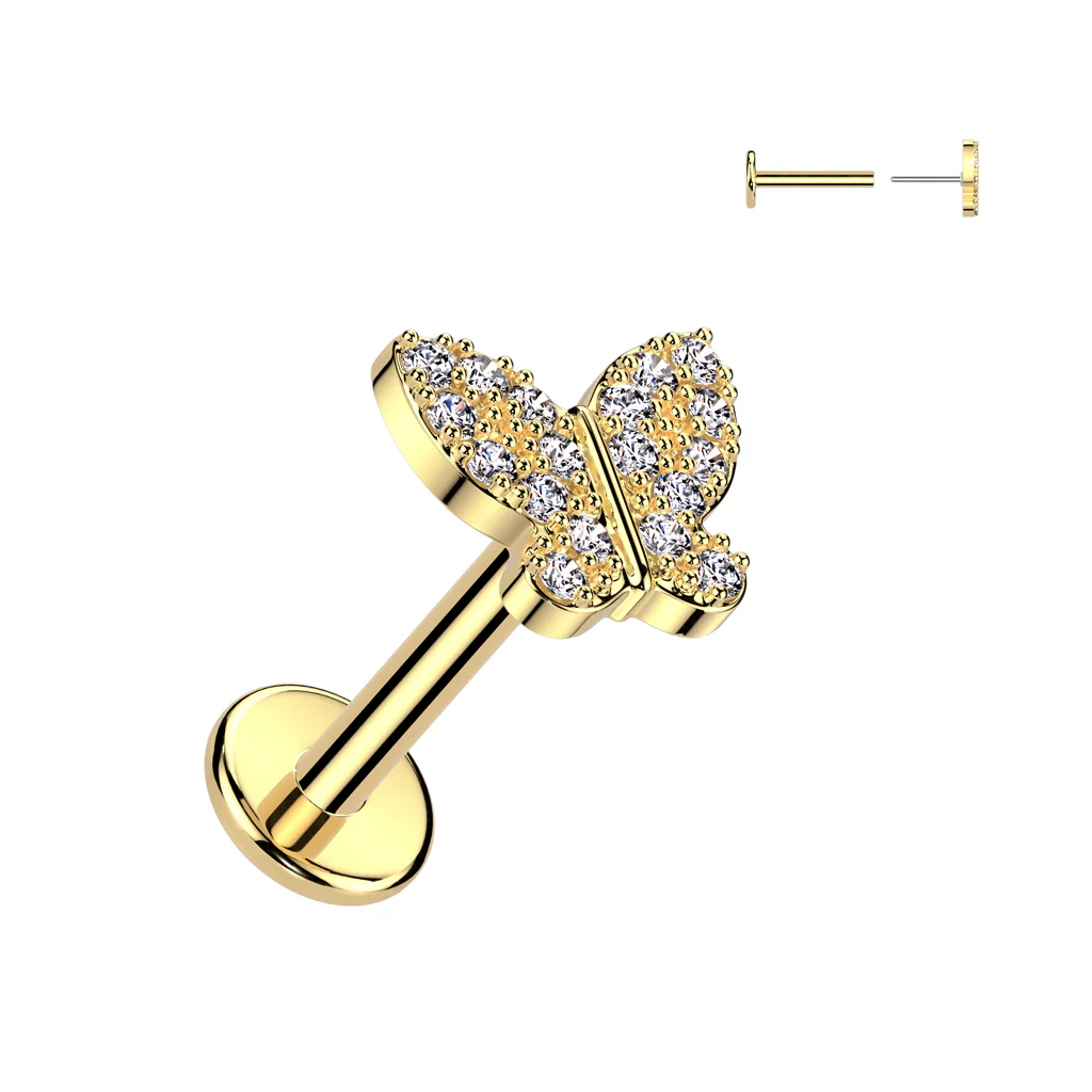 CZ Butterfly Top Threadless Push In Labret Tragus Snug Ear Cartilage Helix - Image 2