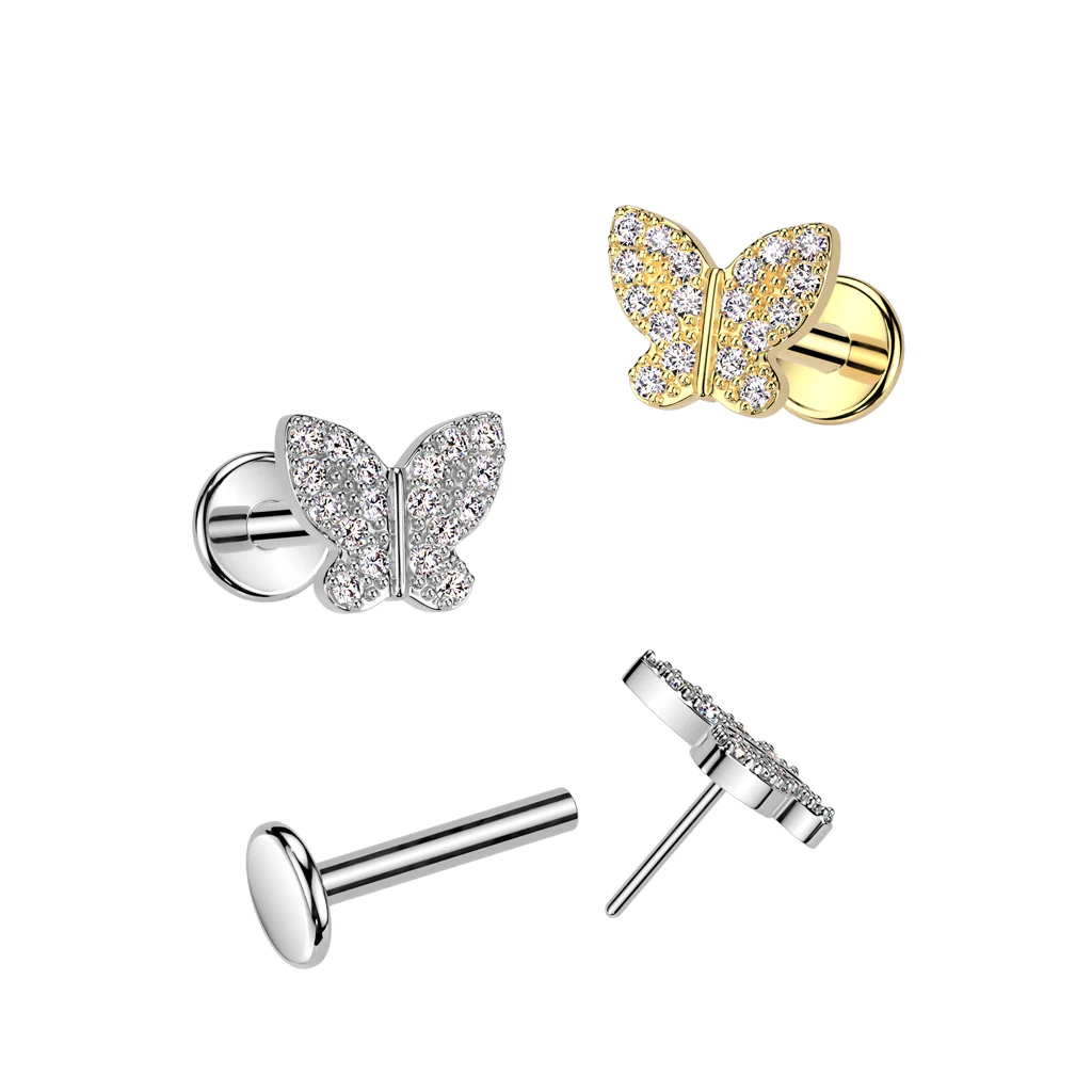 CZ Butterfly Top Threadless Push In Labret Tragus Snug Ear Cartilage Helix - Image 3