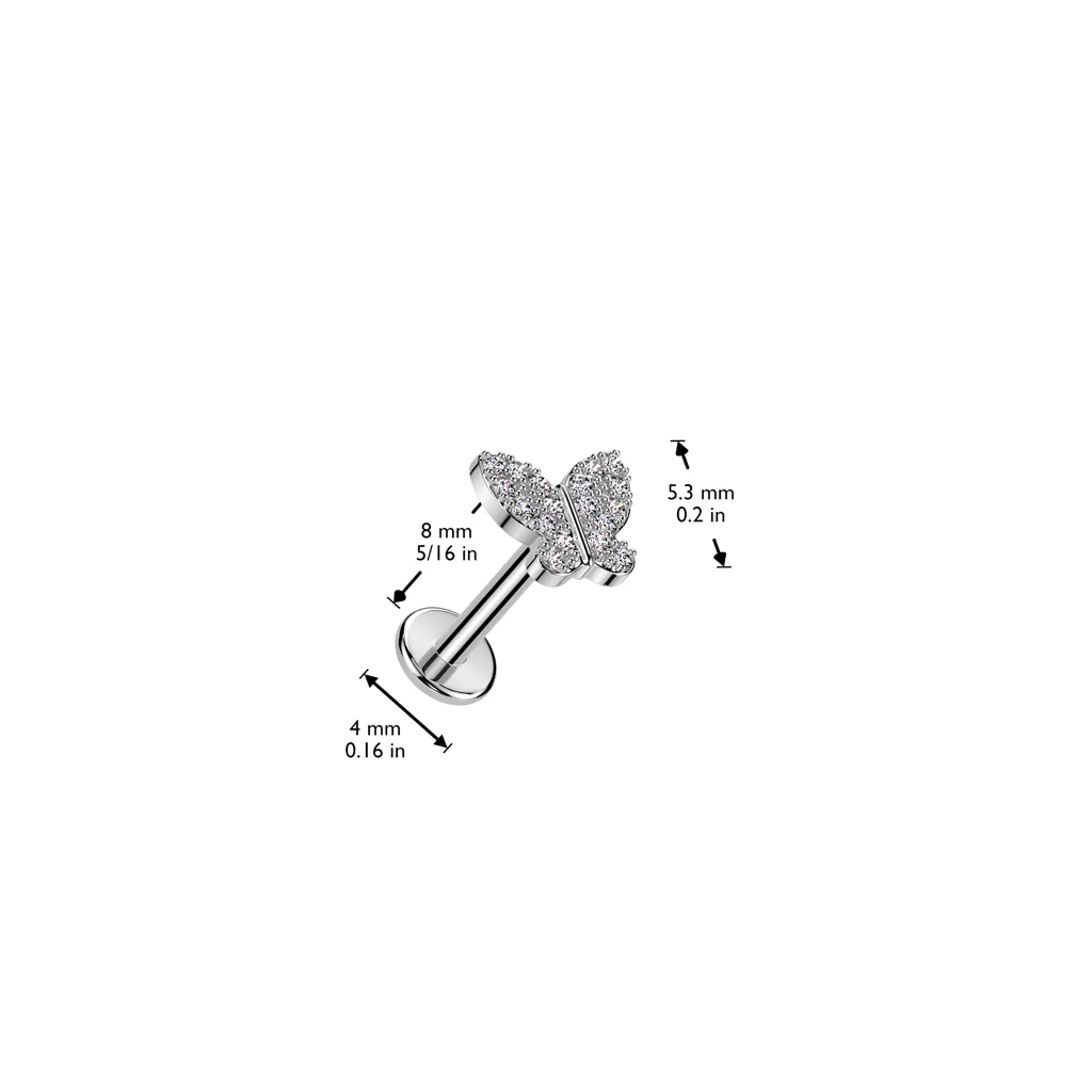 CZ Butterfly Top Threadless Push In Labret Tragus Snug Ear Cartilage Helix - Image 4