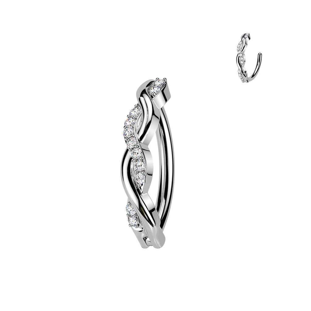 Paved CZ Twist Hinged Comfortable Belly Button Ring - Image 2