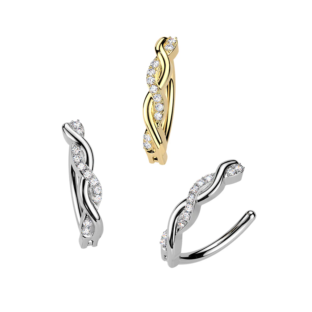 Paved CZ Twist Hinged Comfortable Belly Button Ring - Image 3