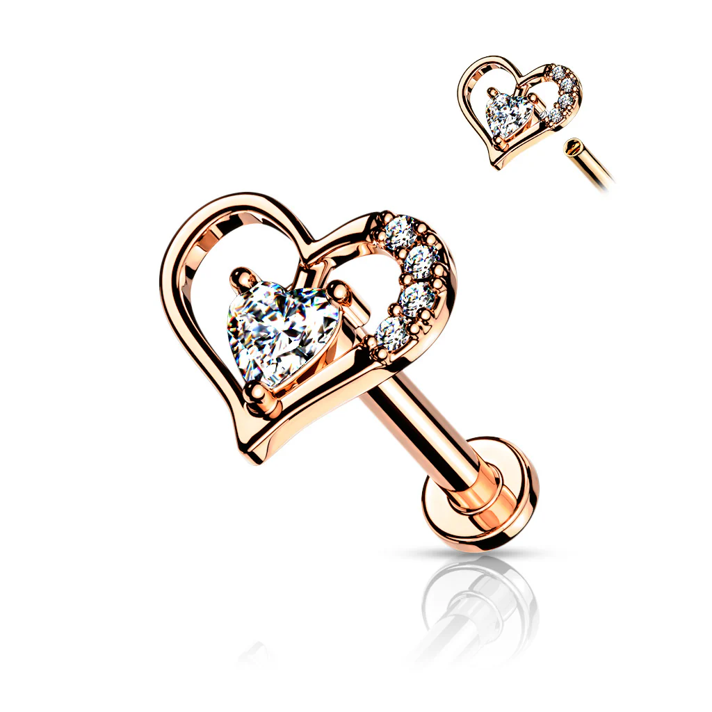 Paved Heart CZ Solitaire Internally Threaded Lip Monroe Cartilage - Image 4