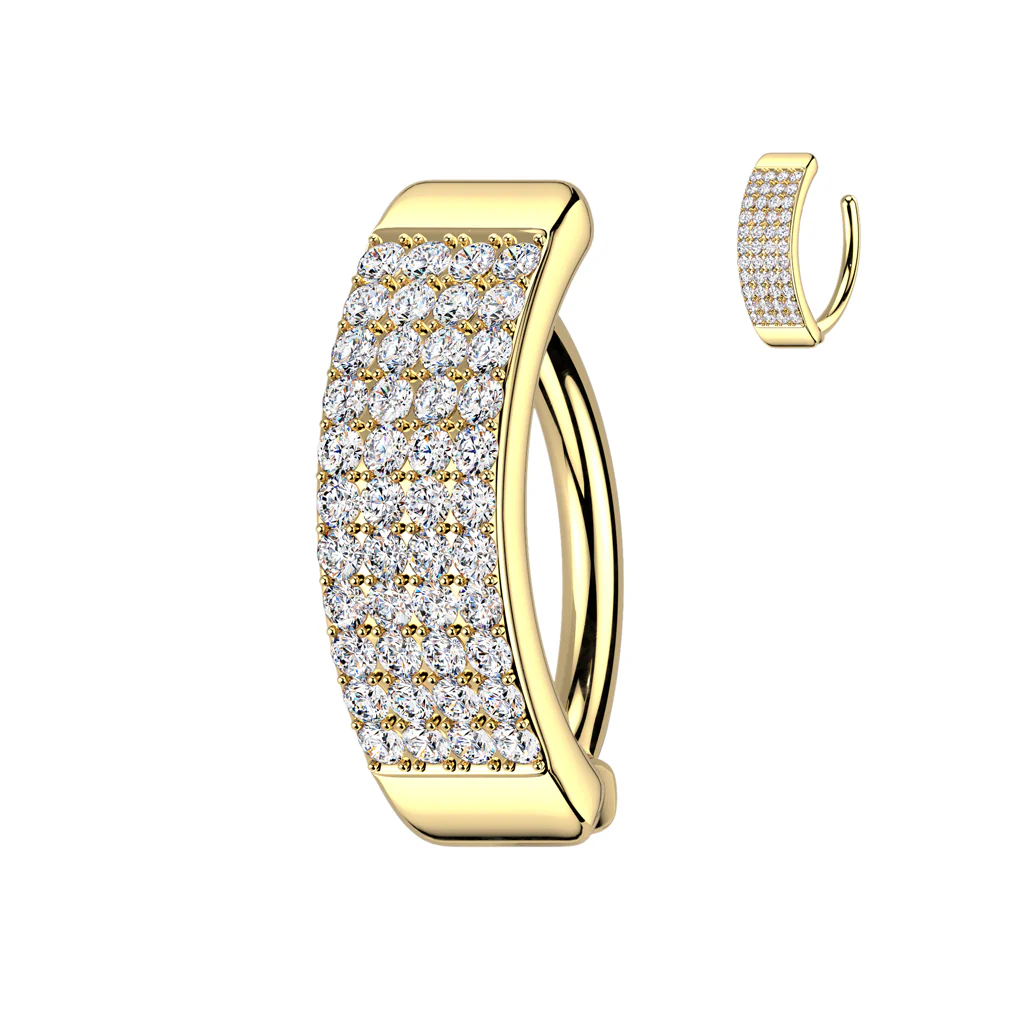 Paved Multi Line Pave CZ Hinged Comfortable Belly Button Ring - Image 2