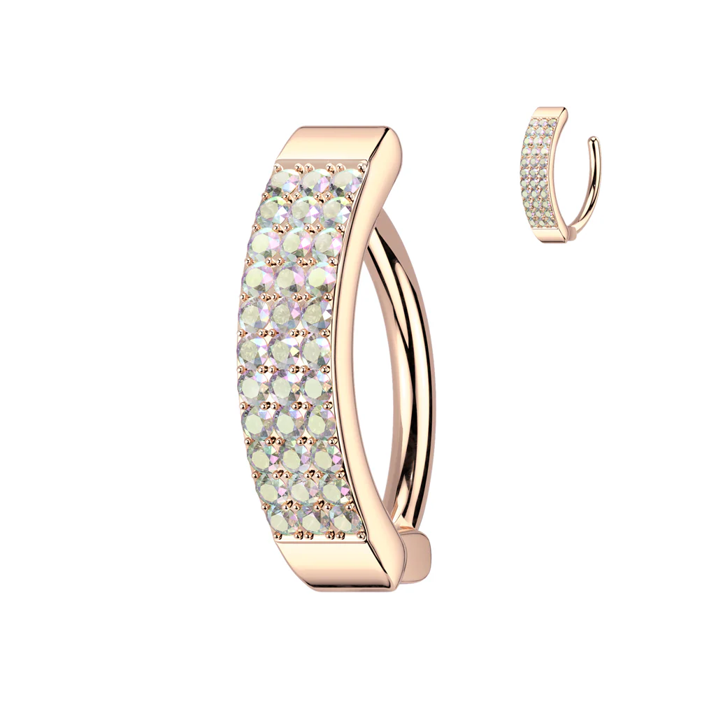 Paved Triple Line CZ Hinged Comfortable Belly Button Ring - Image 2