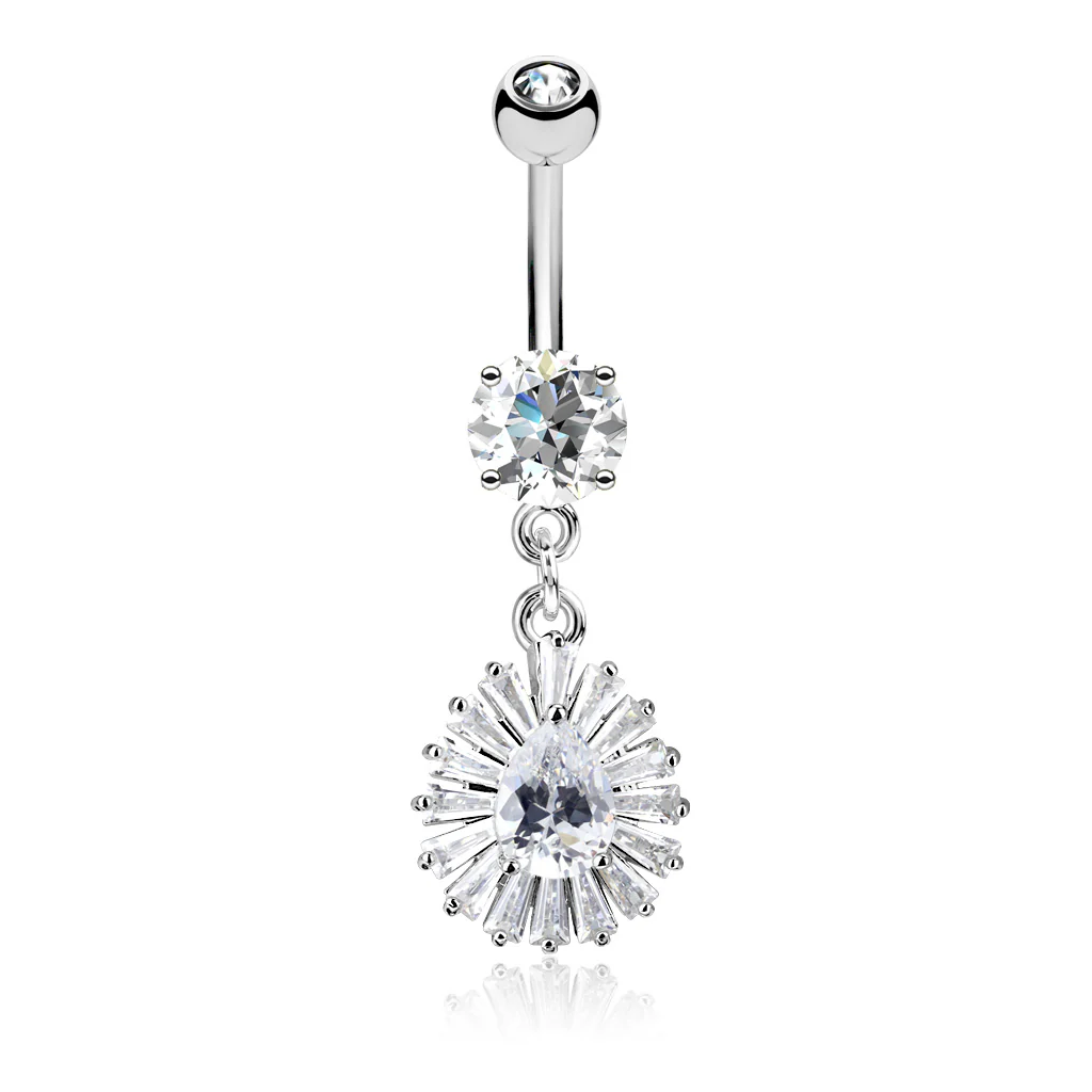 Pear and Princess Cut CZ Dangle Belly Button Navel Rings - Image 2