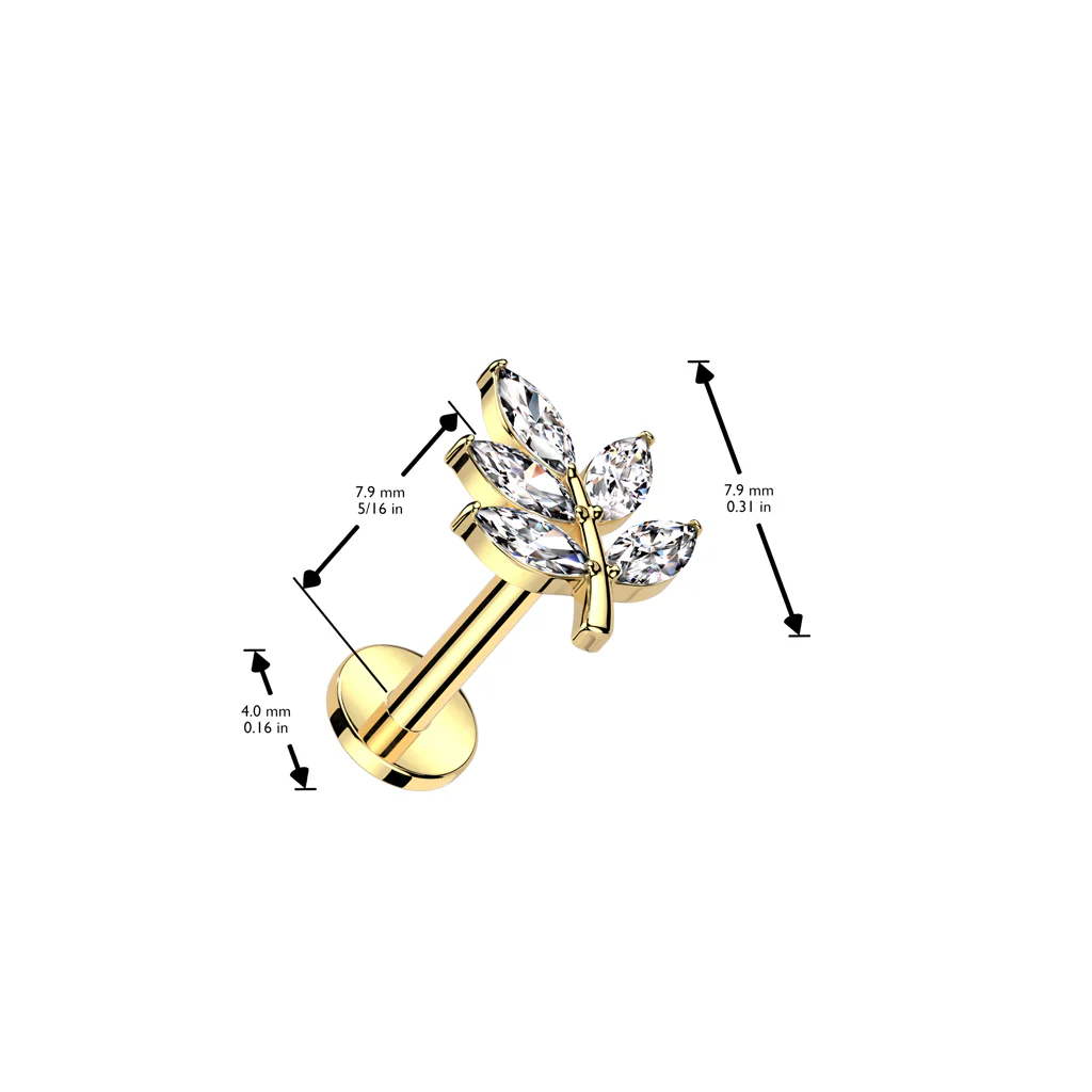 Leaf CZ Top Threadless Push In Labret Tragus Snug Ear Cartilage Helix - Image 2