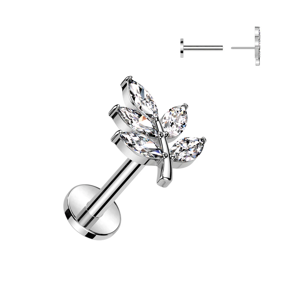 Leaf CZ Top Threadless Push In Labret Tragus Snug Ear Cartilage Helix - Image 3