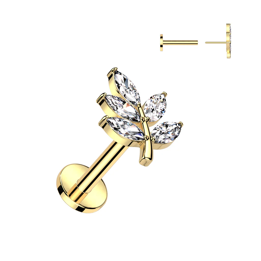 Leaf CZ Top Threadless Push In Labret Tragus Snug Ear Cartilage Helix - Image 4