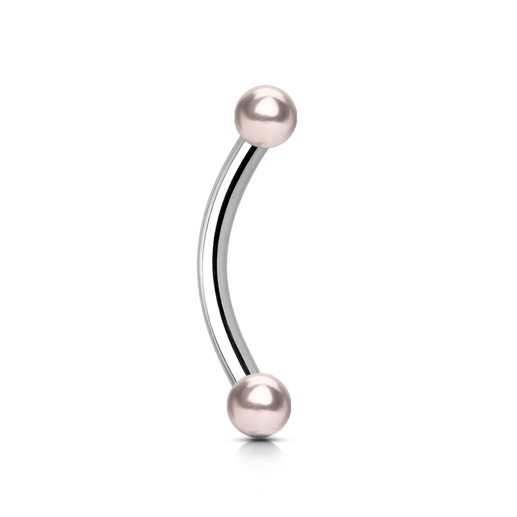 Pearl Coated 3mm Balls 316L Surgical Steel Eyebrow Ring - Image 2