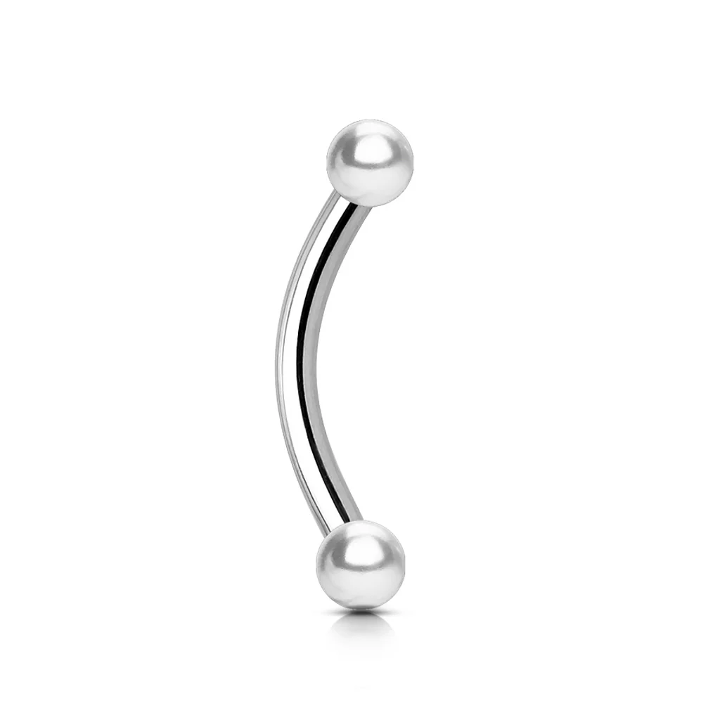Pearl Coated 3mm Balls 316L Surgical Steel Eyebrow Ring - Image 3