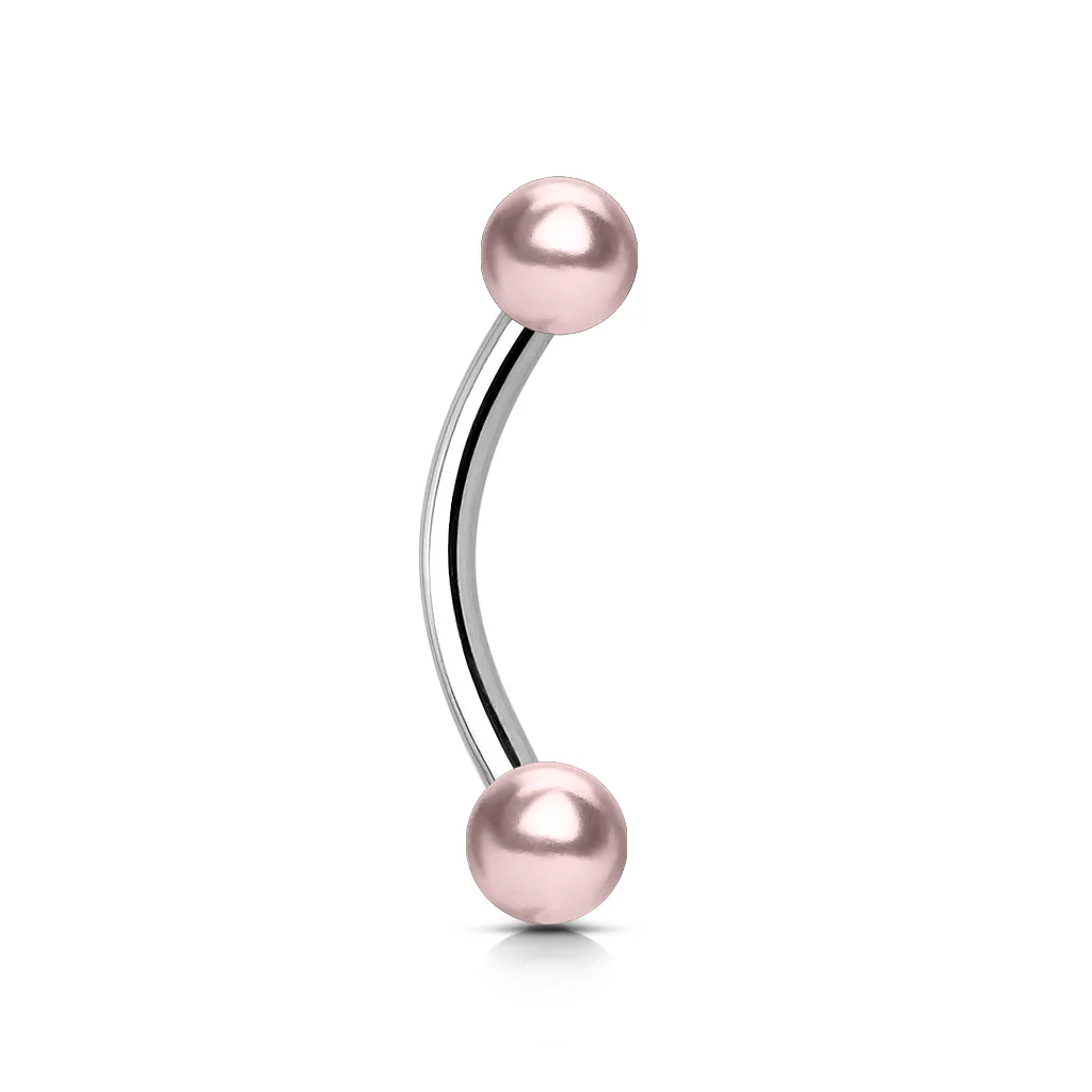 Pearl Coated 4mm Balls 316L Surgical Steel Eyebrow Ring - Image 2