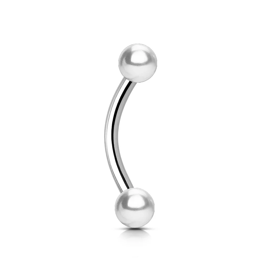 Pearl Coated 4mm Balls 316L Surgical Steel Eyebrow Ring - Image 3