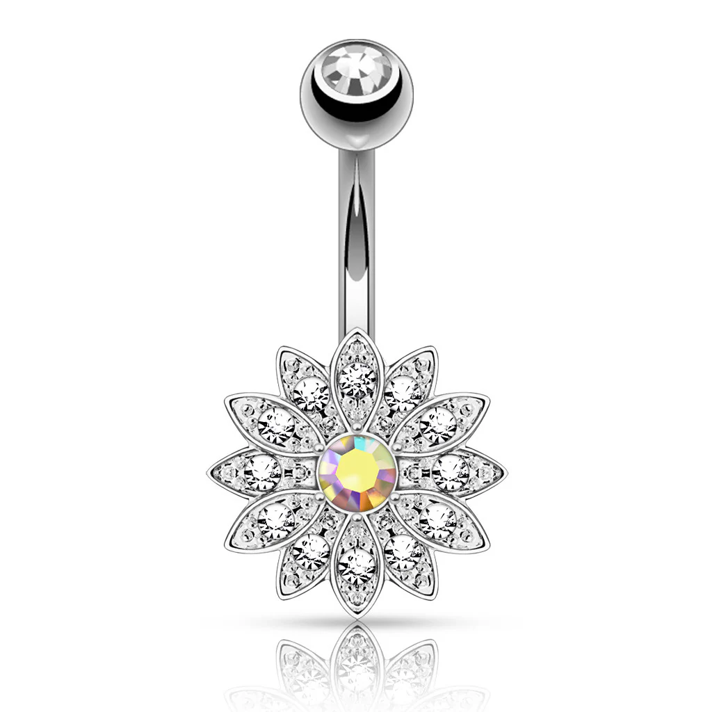 Petite CZ Flower Surgical Steel Navel Belly Button Rings - Image 2