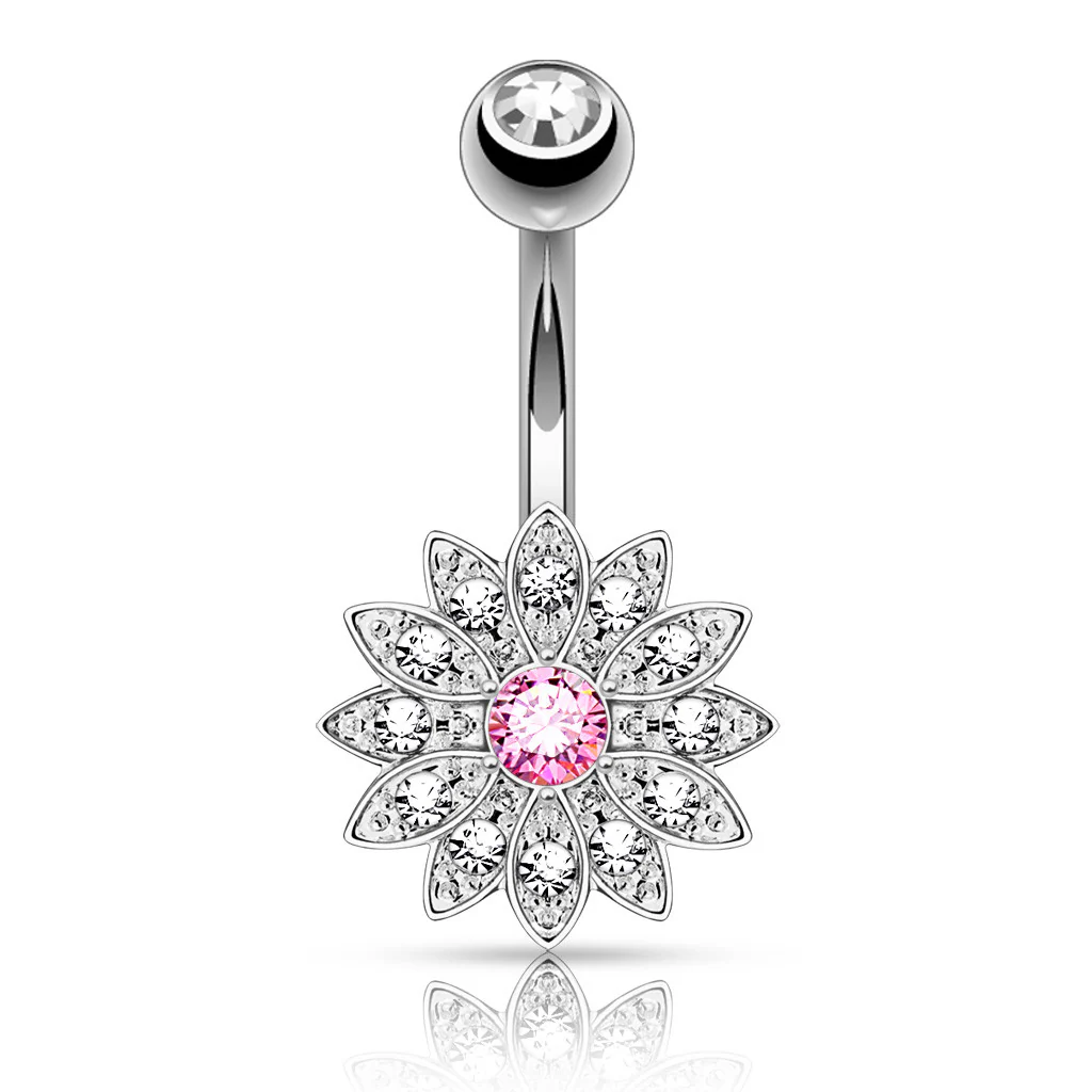 Petite CZ Flower Surgical Steel Navel Belly Button Rings - Image 3