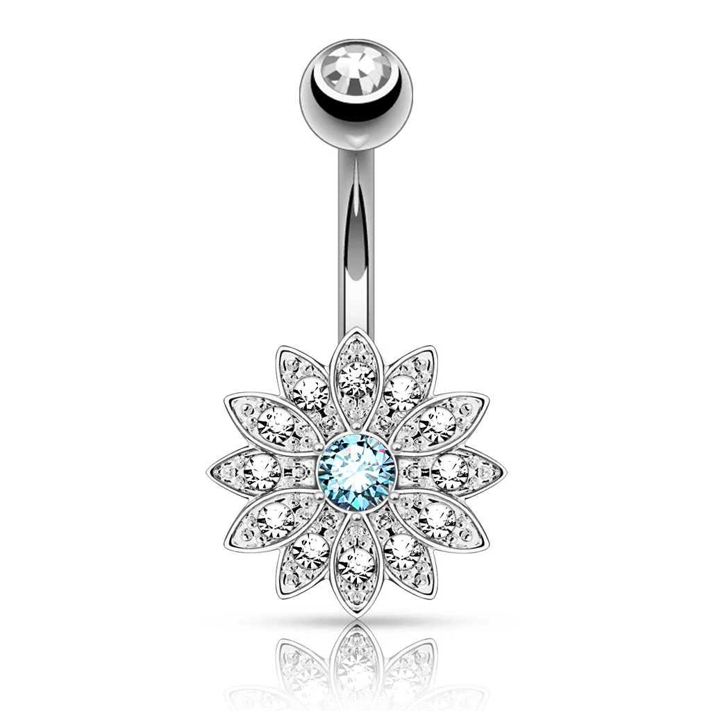 Petite CZ Flower Surgical Steel Navel Belly Button Rings - Image 4