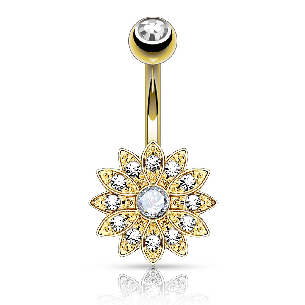 Petite CZ Flower Surgical Steel Navel Belly Button Rings - Image 5