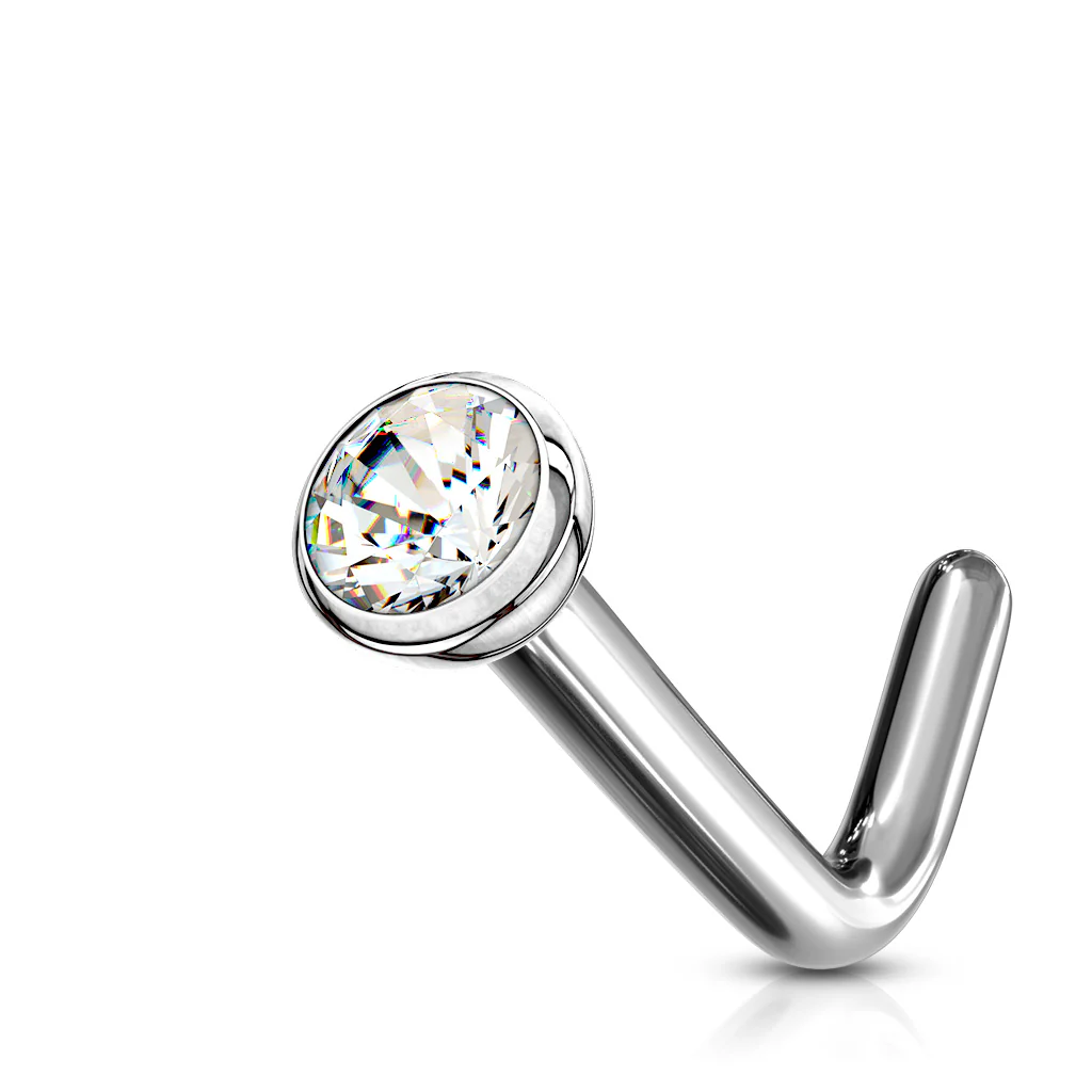 Press Fit 2mm CZ Titanium L Blend Nose Stud Ring