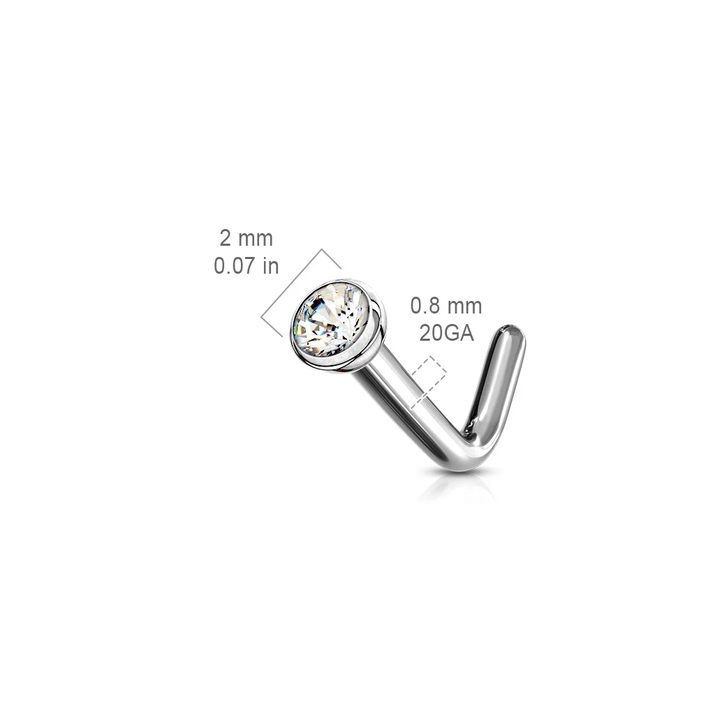 Press Fit 2mm CZ Titanium L Blend Nose Stud Ring - Image 2