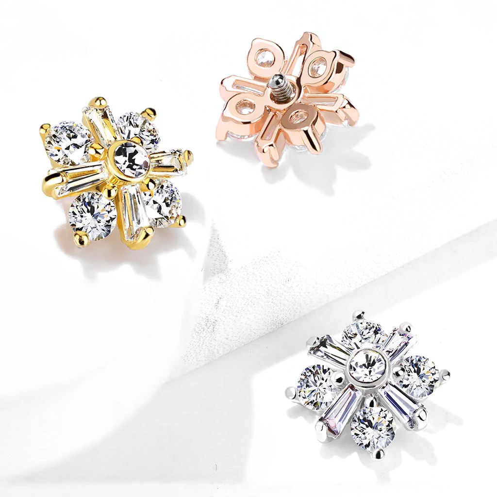 Princess Cut CZ Crossed Internal Threaded Dermal Anchor Top